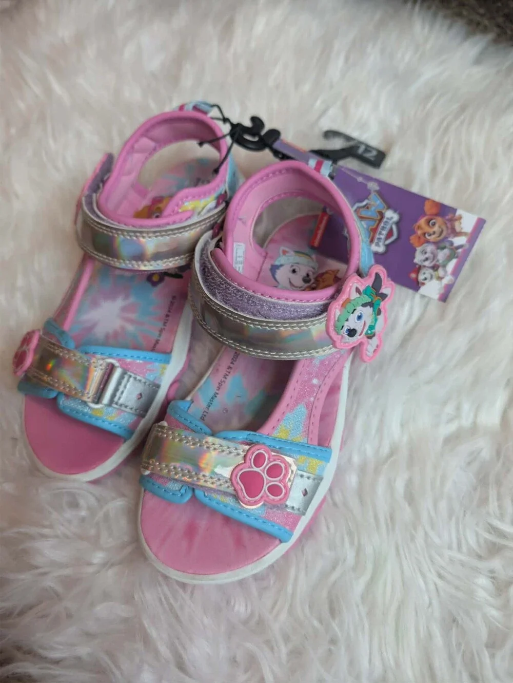 Nwt Disney Girls' Pink Holographic Paw-Print Sandals